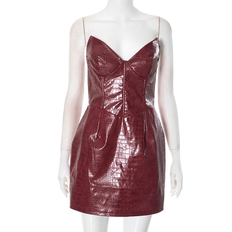 Robe Similicuir Texture Crocodile – Taille Haute & Coupe Sculptée