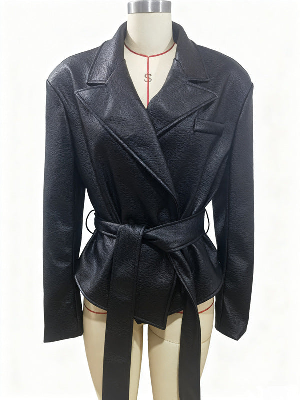 Veste Moto Similicuir à Sangles – Coupe Structurée & Allure Fatale