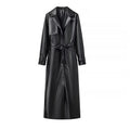 Long Trench PU Cuir Femme — Noir & Rouge Bordeaux