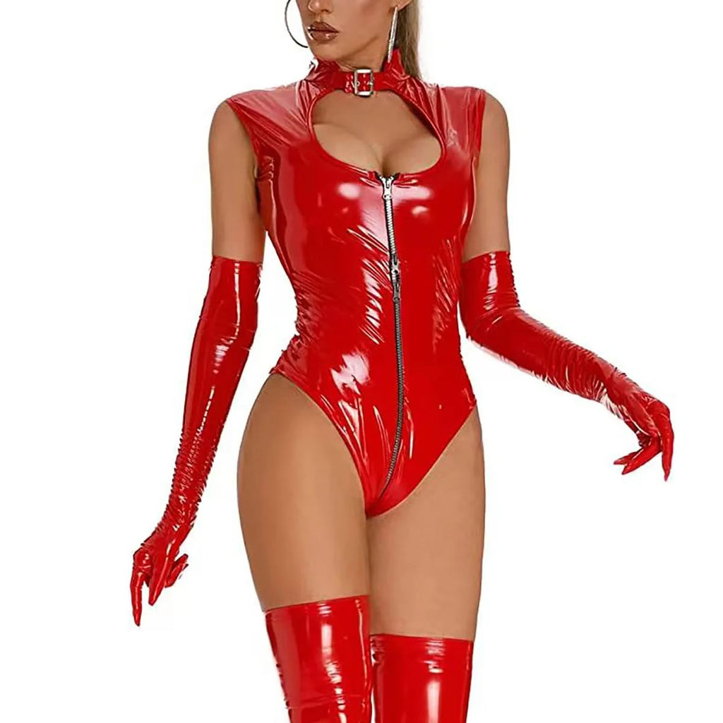 Combinaison PU Cuir Brillant Grande Taille — Style Nightclub