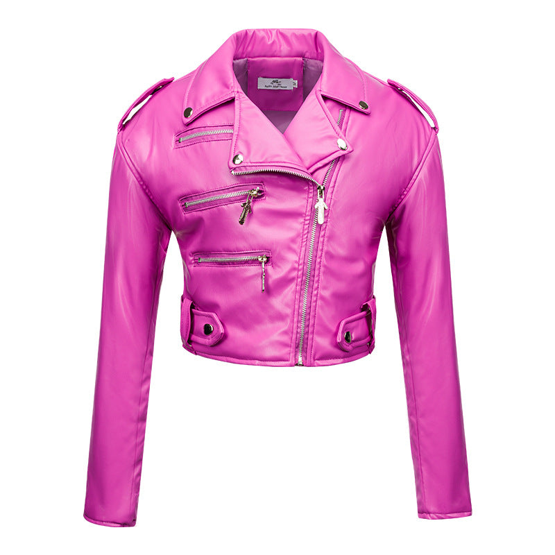 Top Simili Cuir Taille Haute – Manches Longues & Fleurs Crochetées