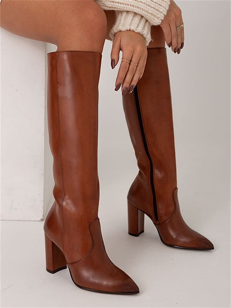 Cuissardes PU Bout Pointu — Talon Chunky & Zip Latéral