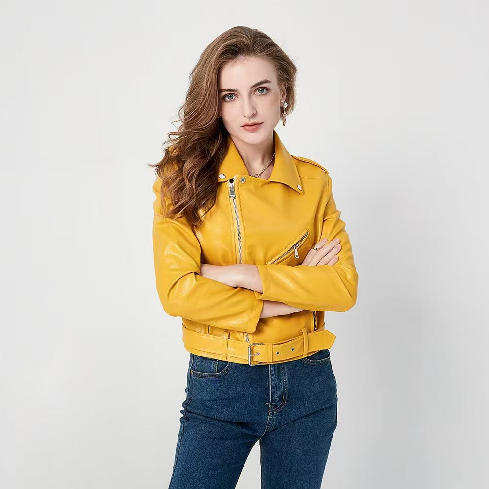 Veste Moto Slim Zippée en Simili Cuir