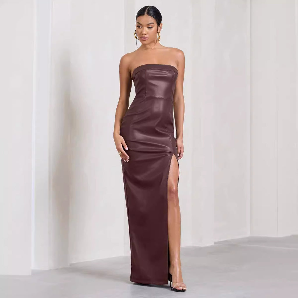 Robe Longue PU Cuir — Slim-fit Été & Silhouette Sculptée