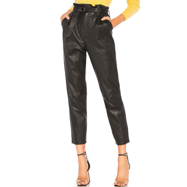 Pantalon Taille Haute en Faux Cuir – Coupe Crayon