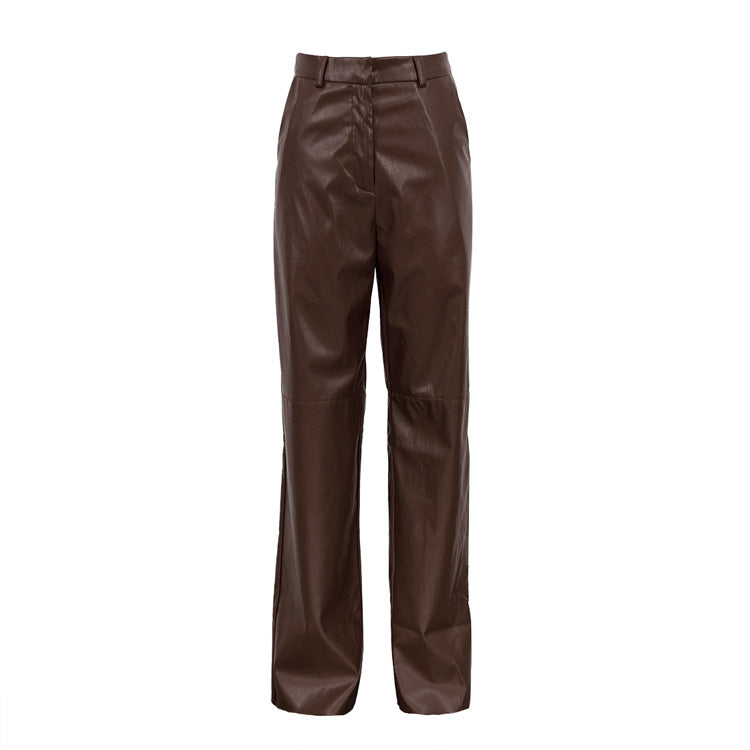 Pantalon PU Cuir Jambe Large — Slim Fit & Style Casual Chic