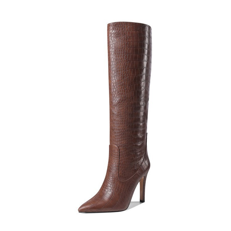Bottes PU Stiletto Bout Pointu — Couleur Unie & Grande Taille