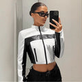 Veste Courte Simili Cuir Bicolore Noir & Blanc – Coupe Slim Zippée
