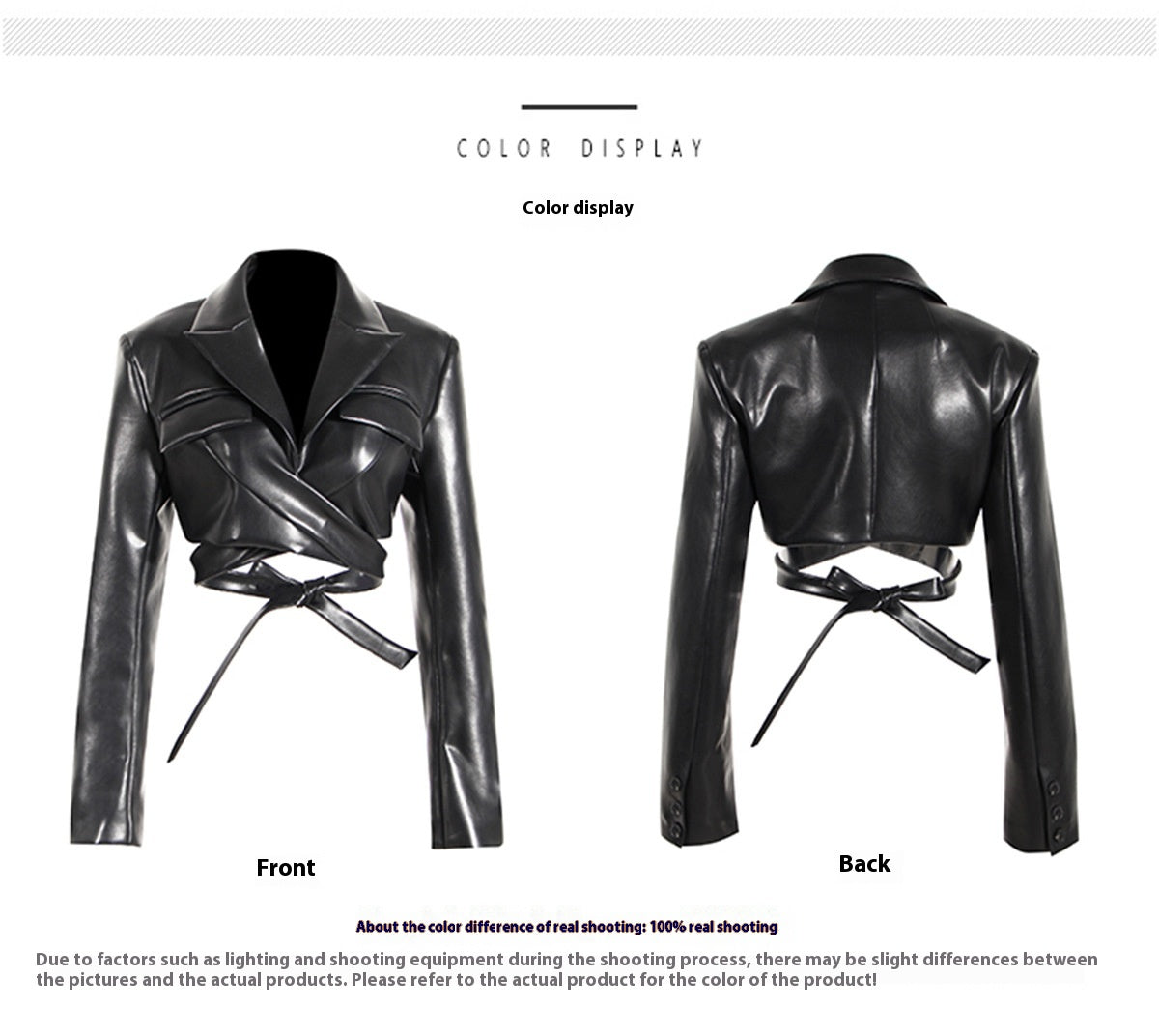 Manteau Court PU Cuir — Laçage Croisé & Ouverture Totale