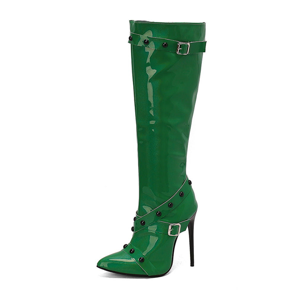 Bottes Longues Stiletto à Rivets – Tige Haute & Grandes Tailles 34-47