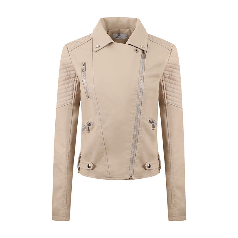 Veste Moto PU Cuir Courte — Zip Biais & Effet Lavé Slim-fit