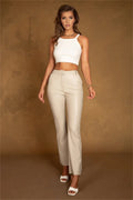 Pantalon Simili Cuir Moulant Taille Haute – Fermeture Zip & Boutons Femme