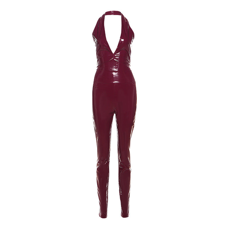Ensemble Dos Nu Halter Pantalon Taille Haute Zip — 3 Coloris