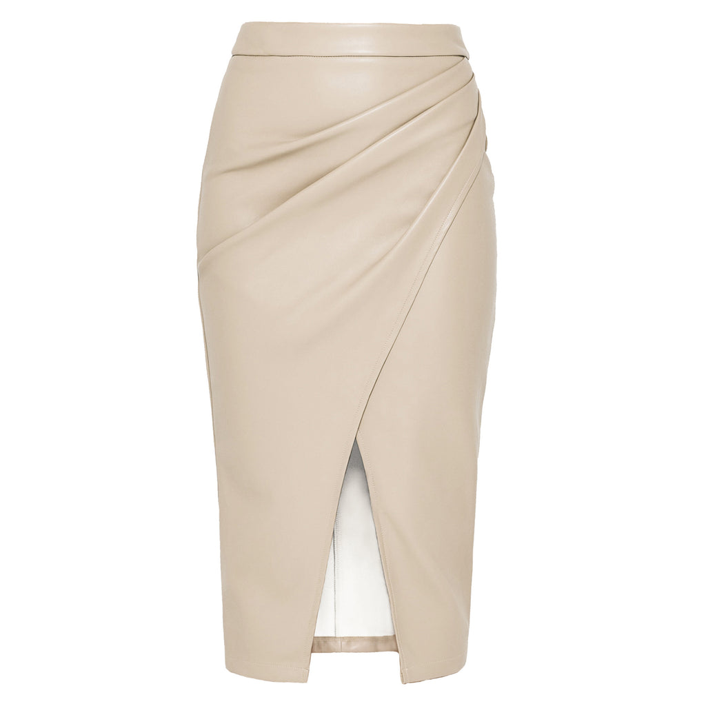 Jupe Simili Cuir Taille Haute Plissée – Fermeture Zip & Coupe Moulante