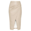 Jupe Simili Cuir Taille Haute Plissée – Fermeture Zip & Coupe Moulante