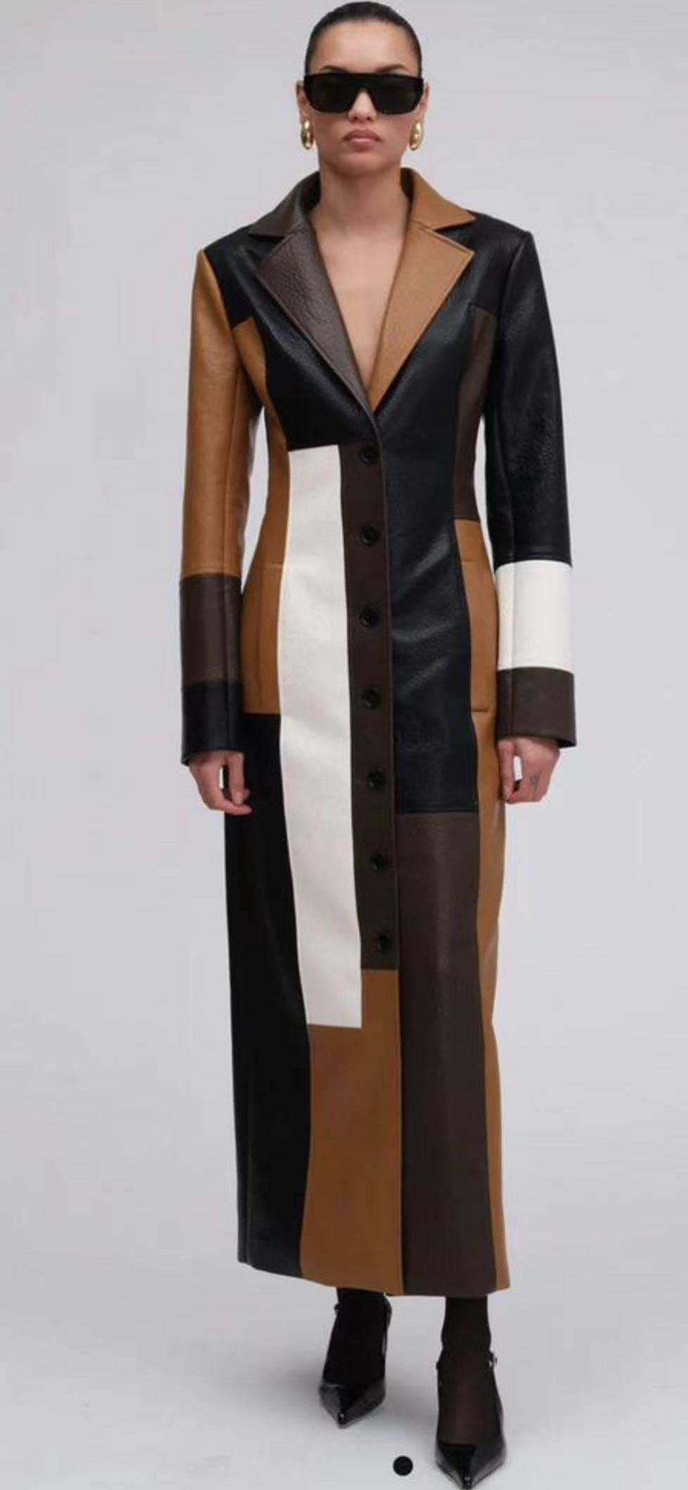 Robe A-Line Similicuir Col V – Manches Longues & Taille Élastique