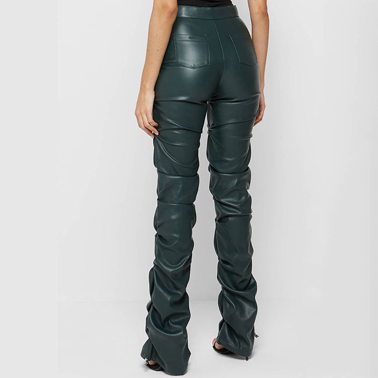 Pantalon Bootcut PU Cuir — Coupe Serrée & Évasement Bas de Jambe