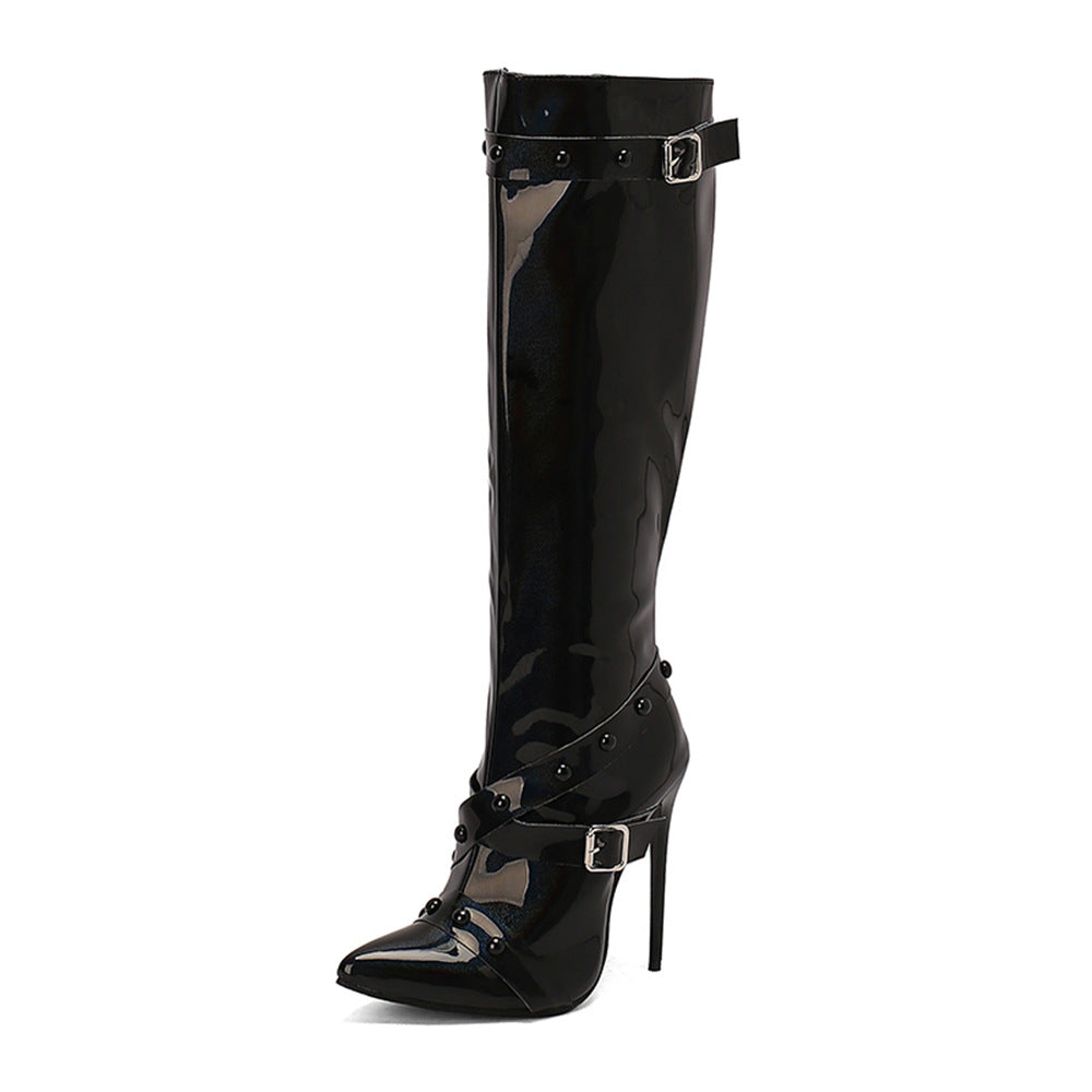 Bottes Longues Stiletto à Rivets – Tige Haute & Grandes Tailles 34-47