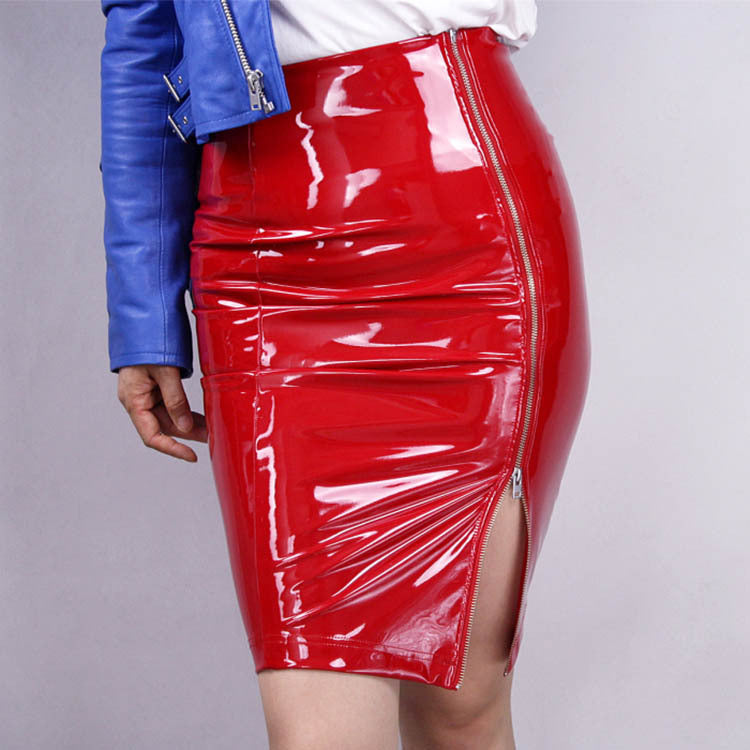 Jupe Midi Similicuir Taille Haute – Coupe Moulante & Fente Zippée