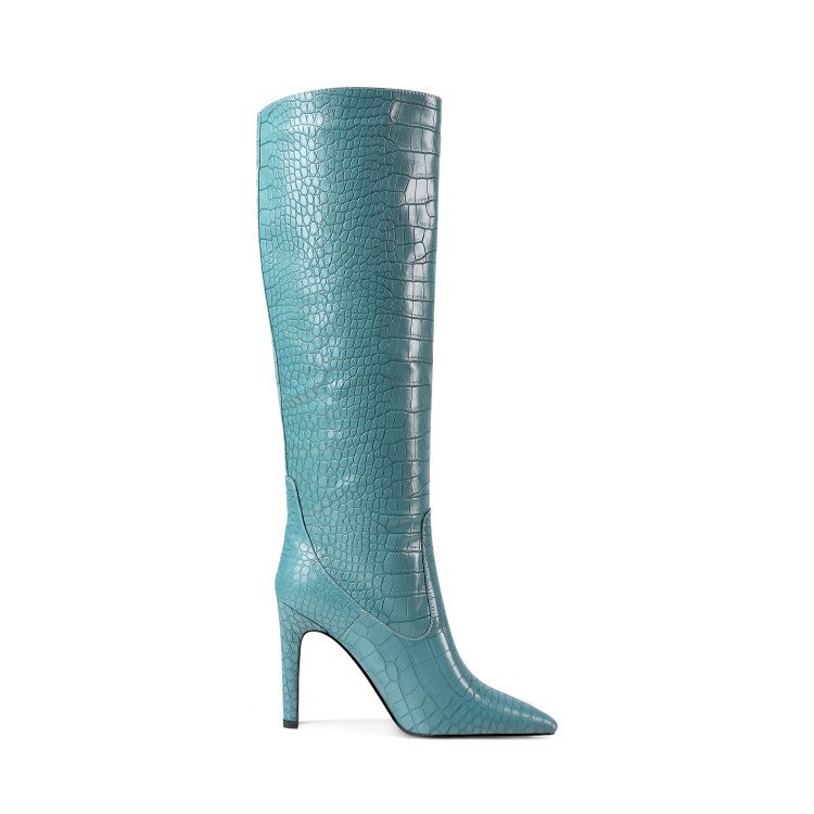 Bottes PU Stiletto Bout Pointu — Couleur Unie & Grande Taille
