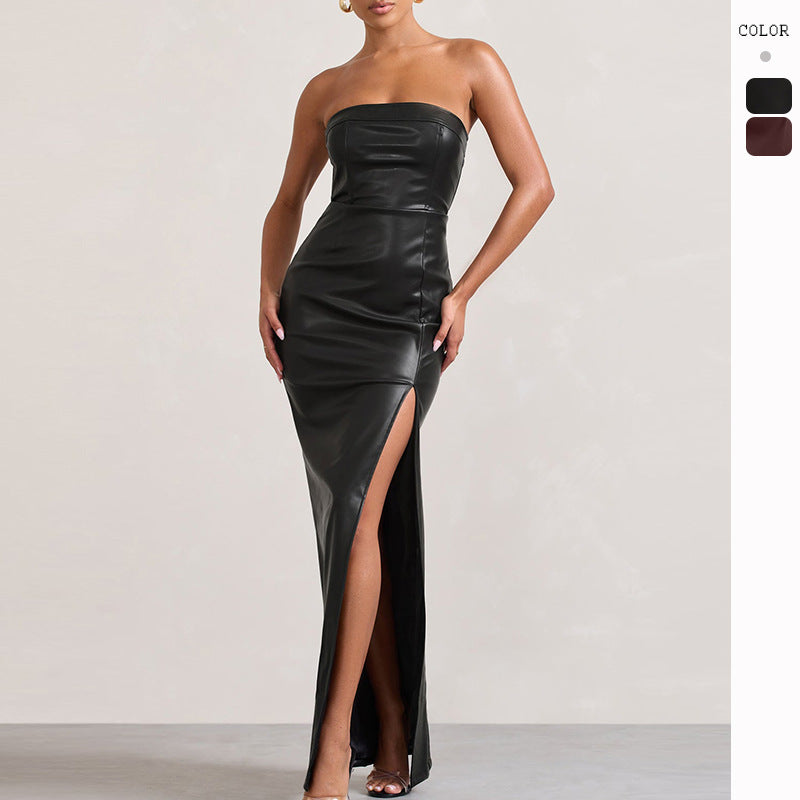 Robe Longue PU Cuir — Slim-fit Été & Silhouette Sculptée