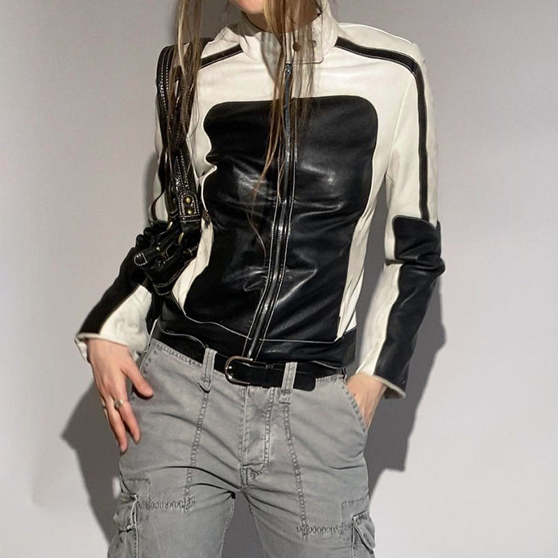 Veste Similicuir Patchwork Bicolore – Coupe Slim & Style Urbain