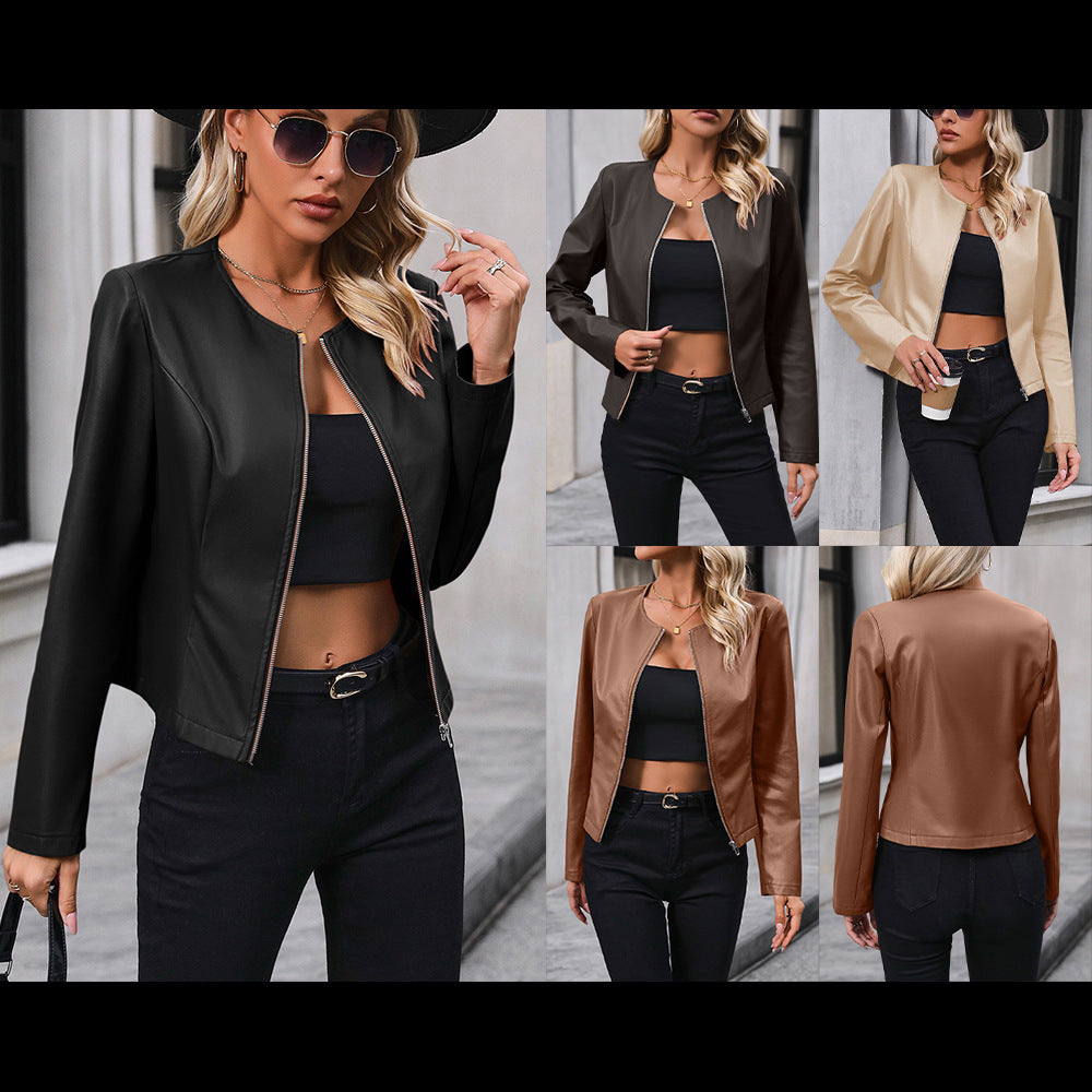 Veste PU Cuir Femme — Marron, Café & Beige