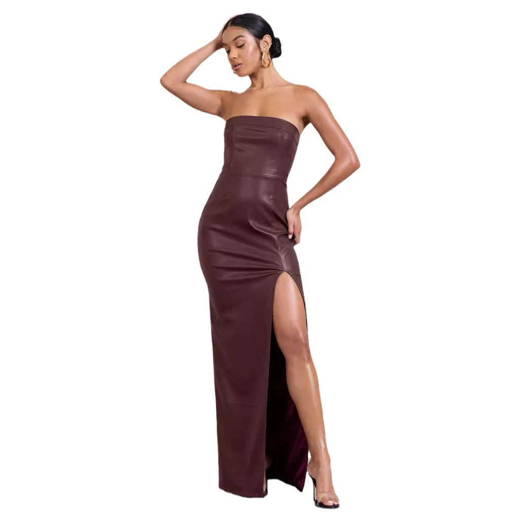 Robe Longue PU Cuir — Slim-fit Été & Silhouette Sculptée