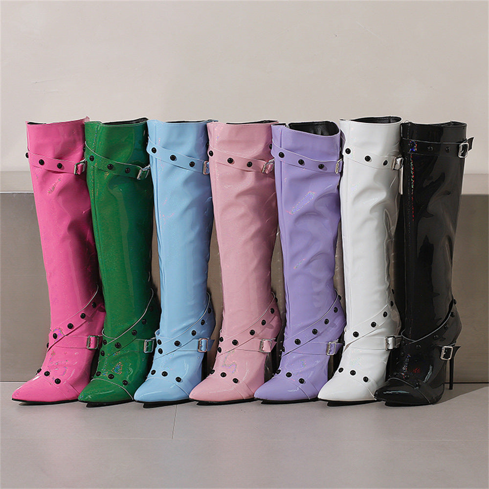 Bottes Longues Stiletto à Rivets – Tige Haute & Grandes Tailles 34-47
