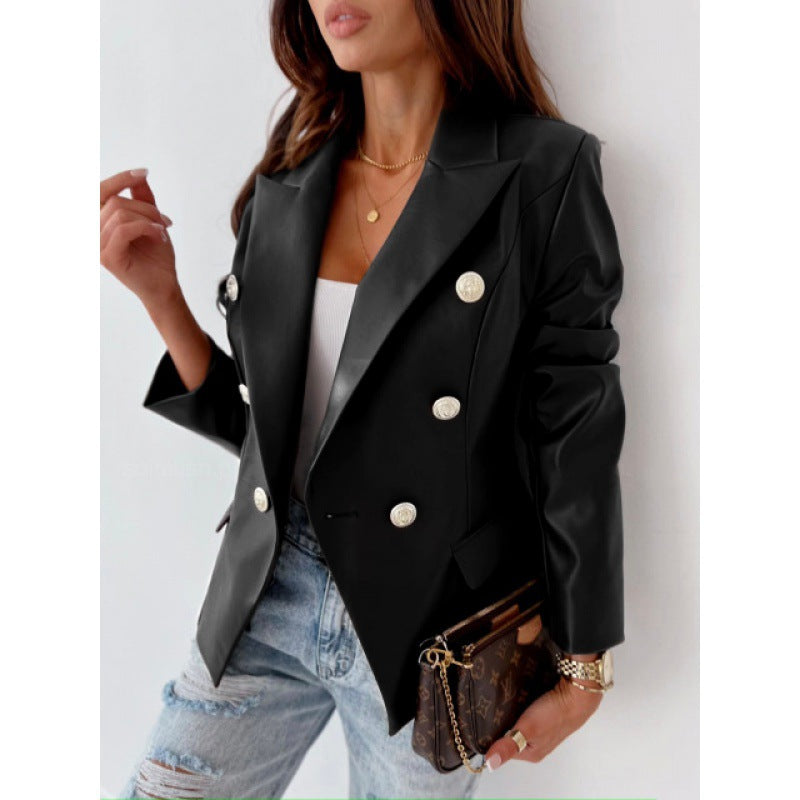 Costume Similicuir Double Boutonnage – Veste & Pantalon Femme